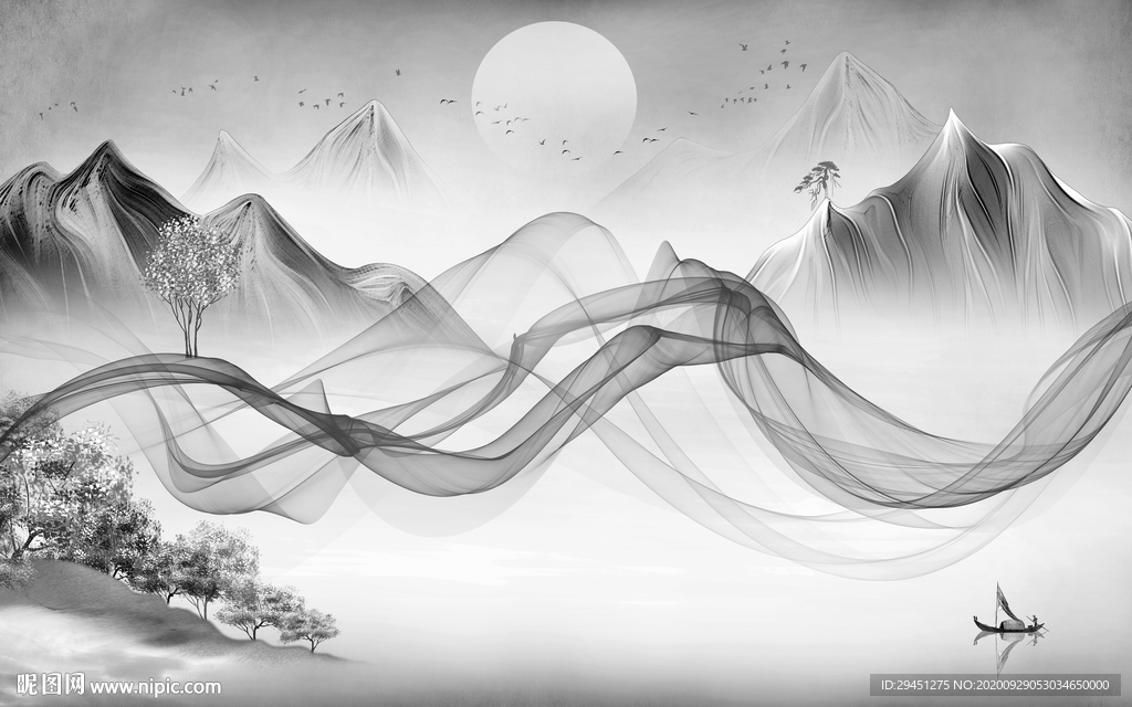 意境唯美新山水画 tif分层