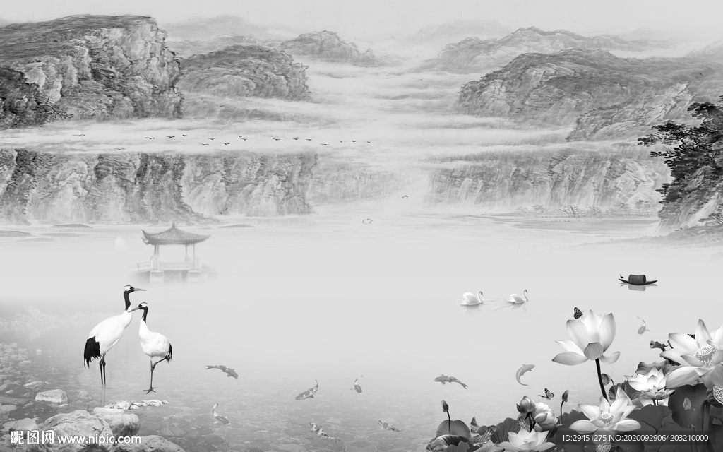 背景墙现代新山水画 tif分层