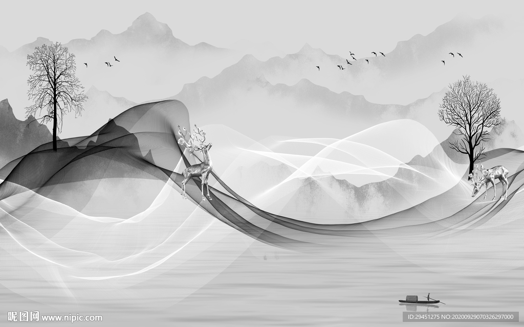 线条现代新山水画 tif分层