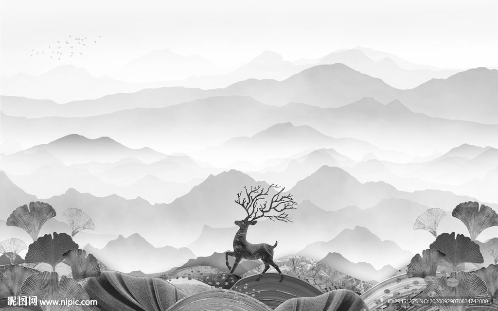 客厅现代新山水画 tif分层