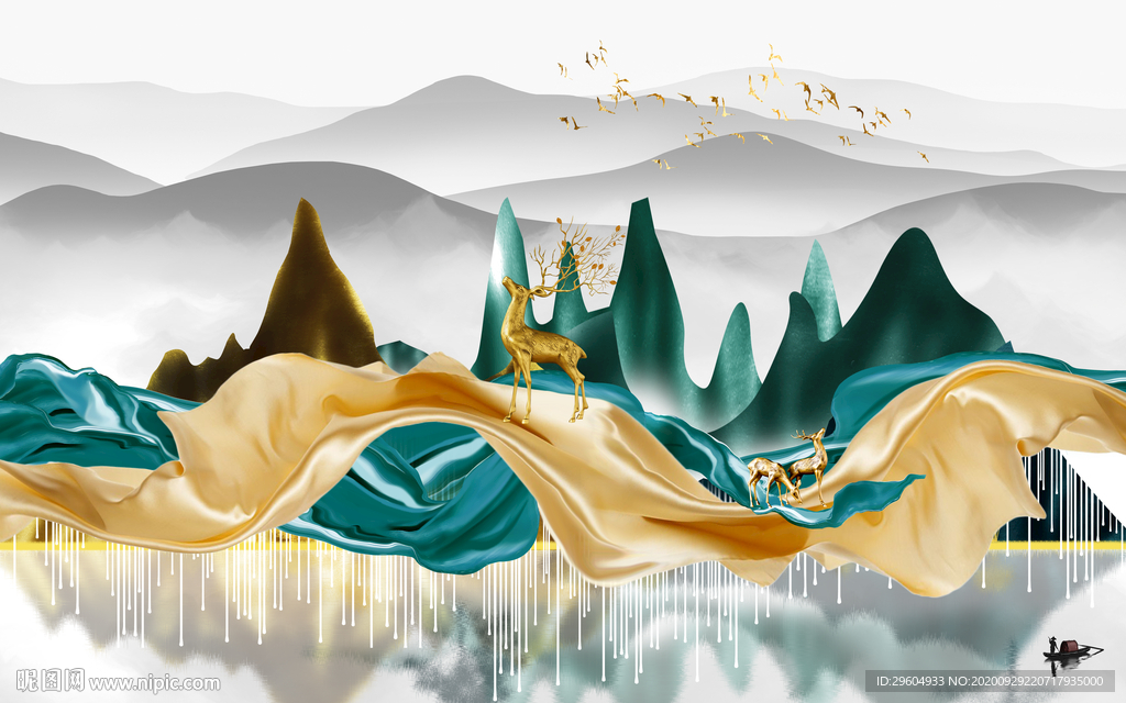 极简 山水背景墙画 tif分层