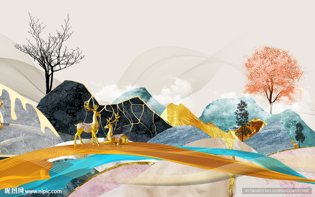 高清 山水背景墙画 tif分层