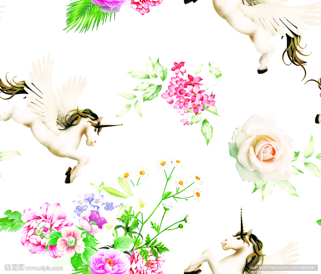 独角兽花卉背景