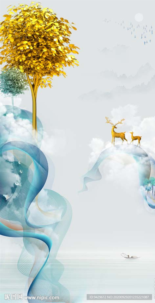 发财树步步高升玄关背景墙