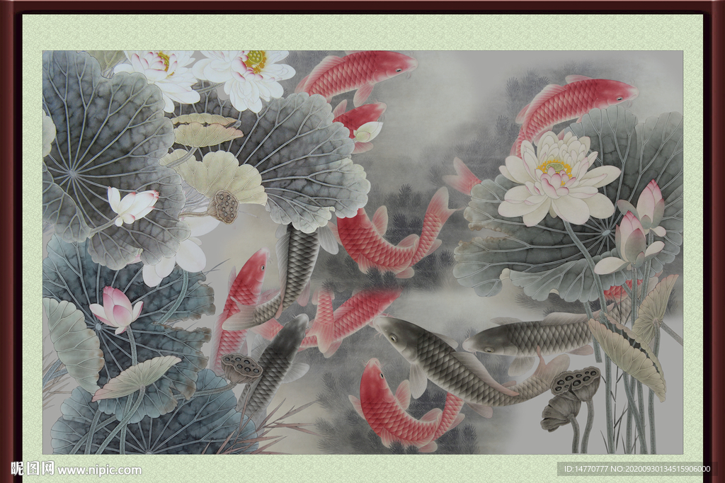 荷花山水画