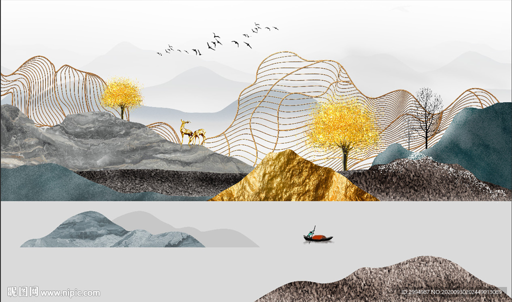 抽象线条山水背景墙