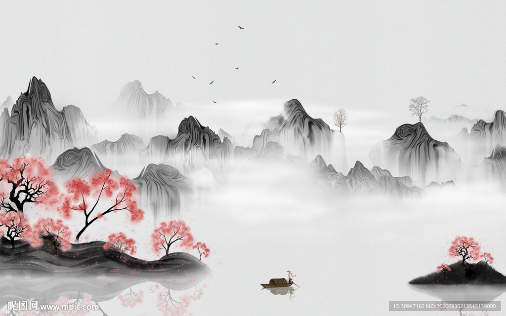 现代山水灰色框画 TIF分层