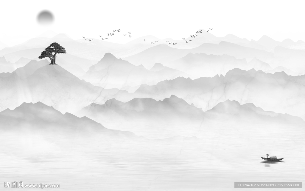 大卖灰色山水背景 TIF分层