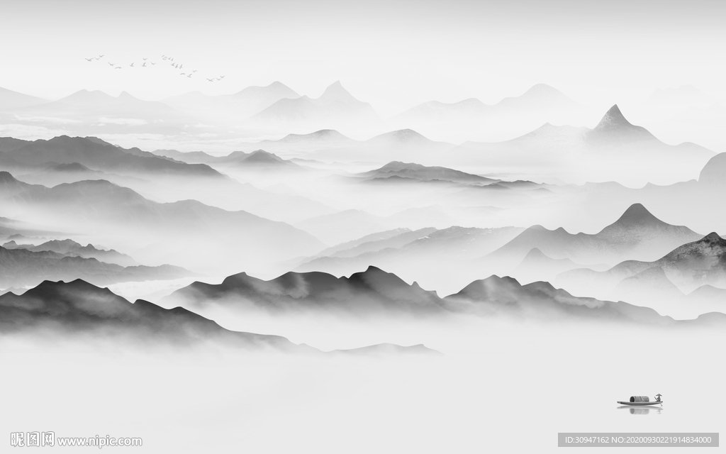 新中式灰色山水背景 TIF分层