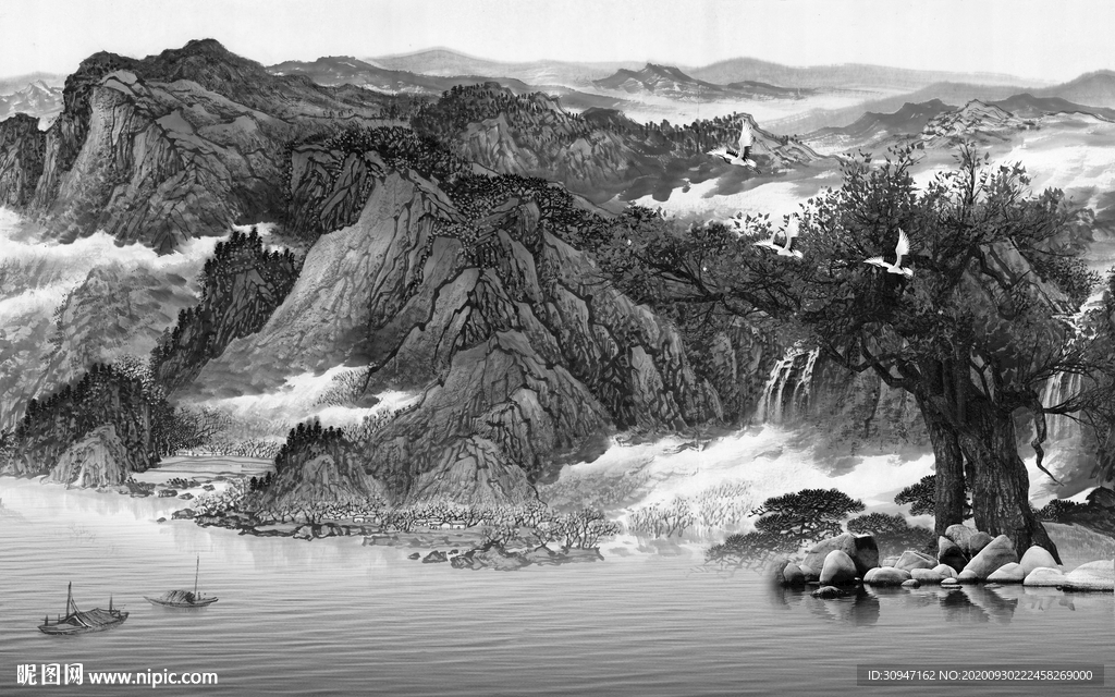 高端灰色山水背景 TIF分层