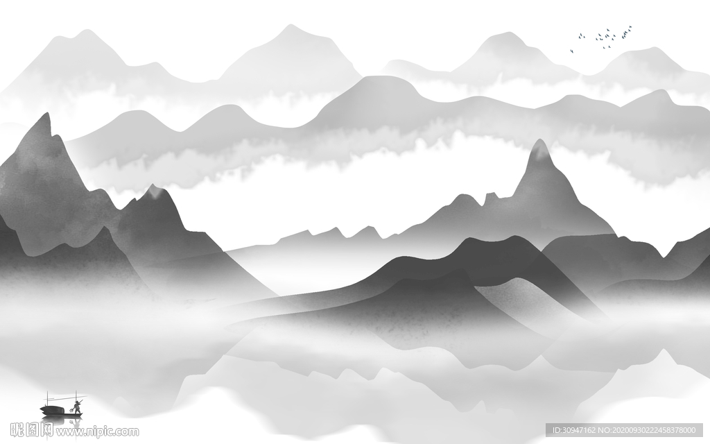 中式灰色山水背景 TIF分层