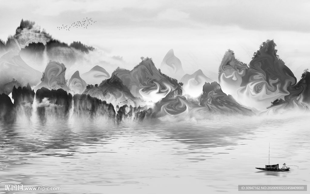 意境 灰色山水背景 TIF分层
