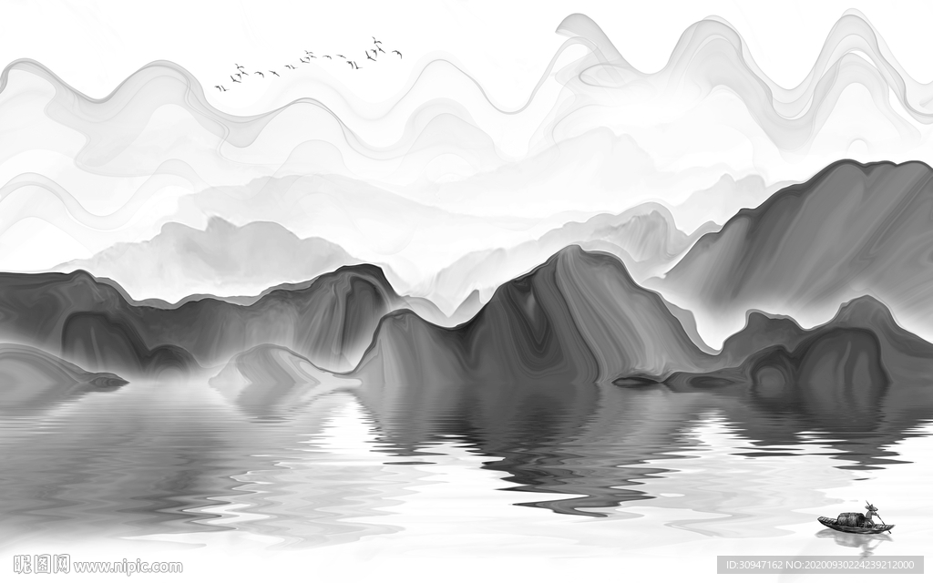 简约灰色山水背景 TIF分层