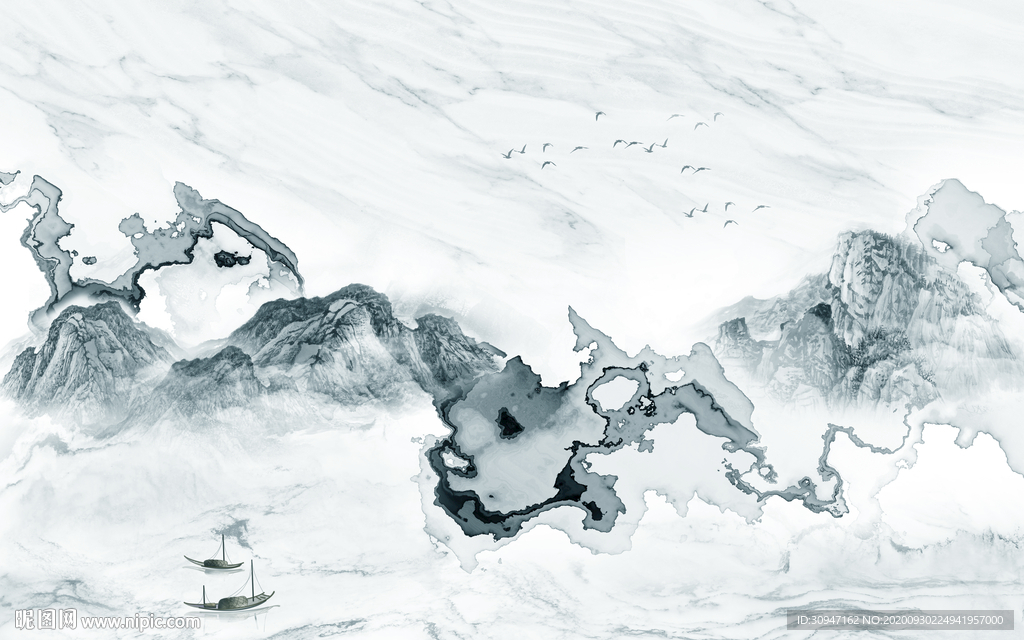 线条灰色山水背景 TIF分层