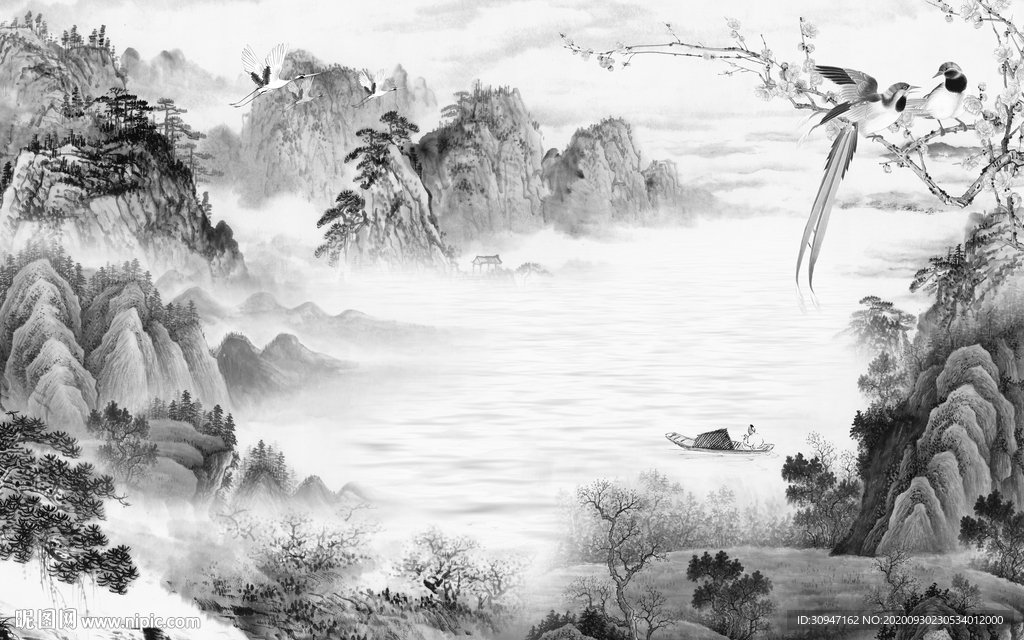 唯美 灰色山水新画 TIF分层