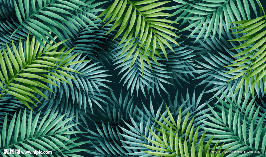 北欧热带植物背景墙