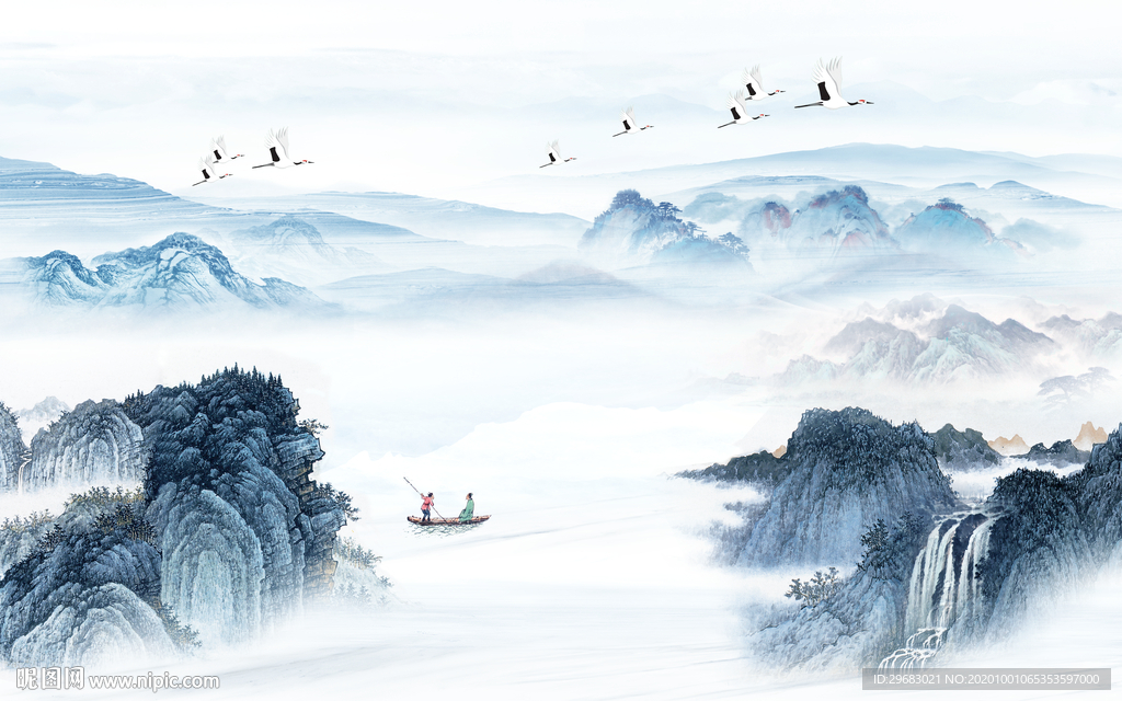 中式 背景墙山水 tif分层