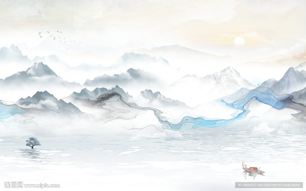 高清 背景墙山水 tif分层