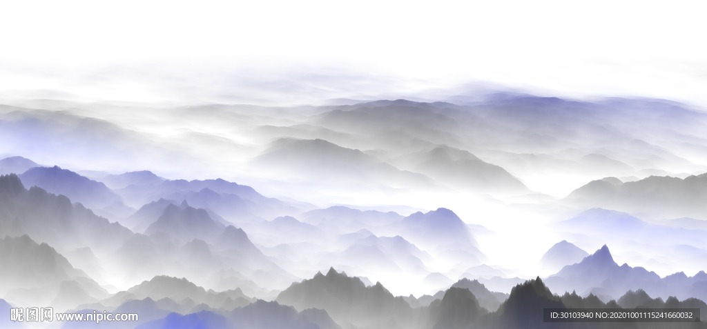 蓝色水墨山水画
