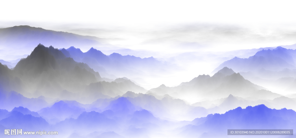 蓝色水墨山水画
