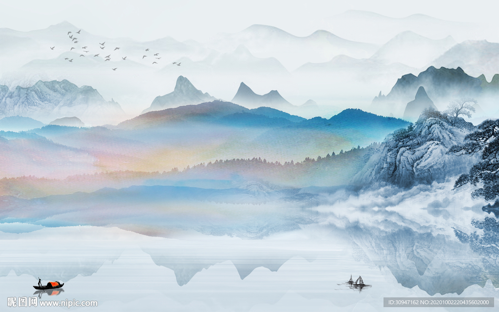 中式轻奢山水背景 TIF分层