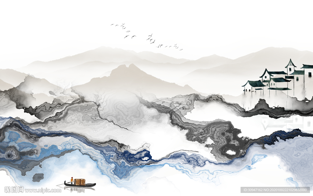 现代轻奢山水背景 TIF分层