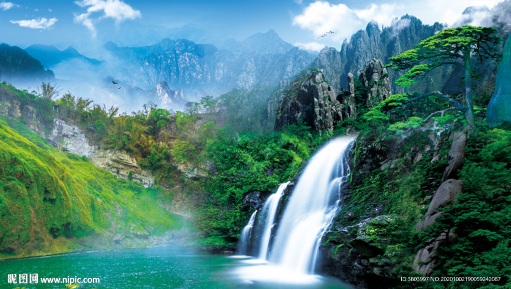 山水风景画 瀑布风景