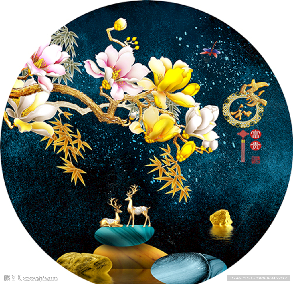 麋鹿石来运转抽象圆形装饰画