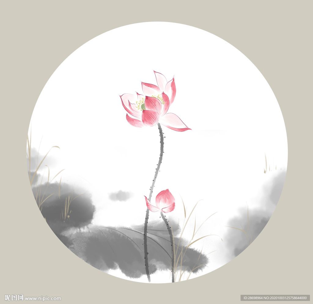 手绘荷花