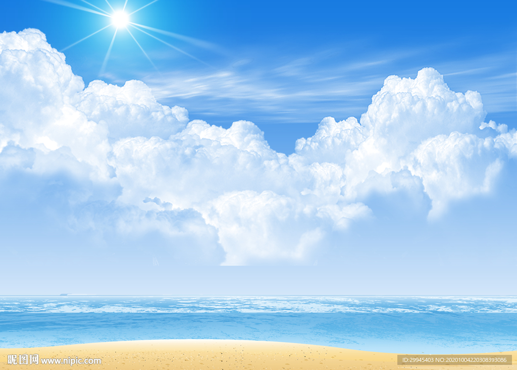 沙滩蓝天白云