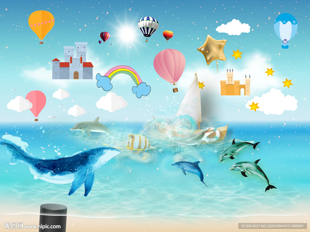 北欧卡通儿童房背景