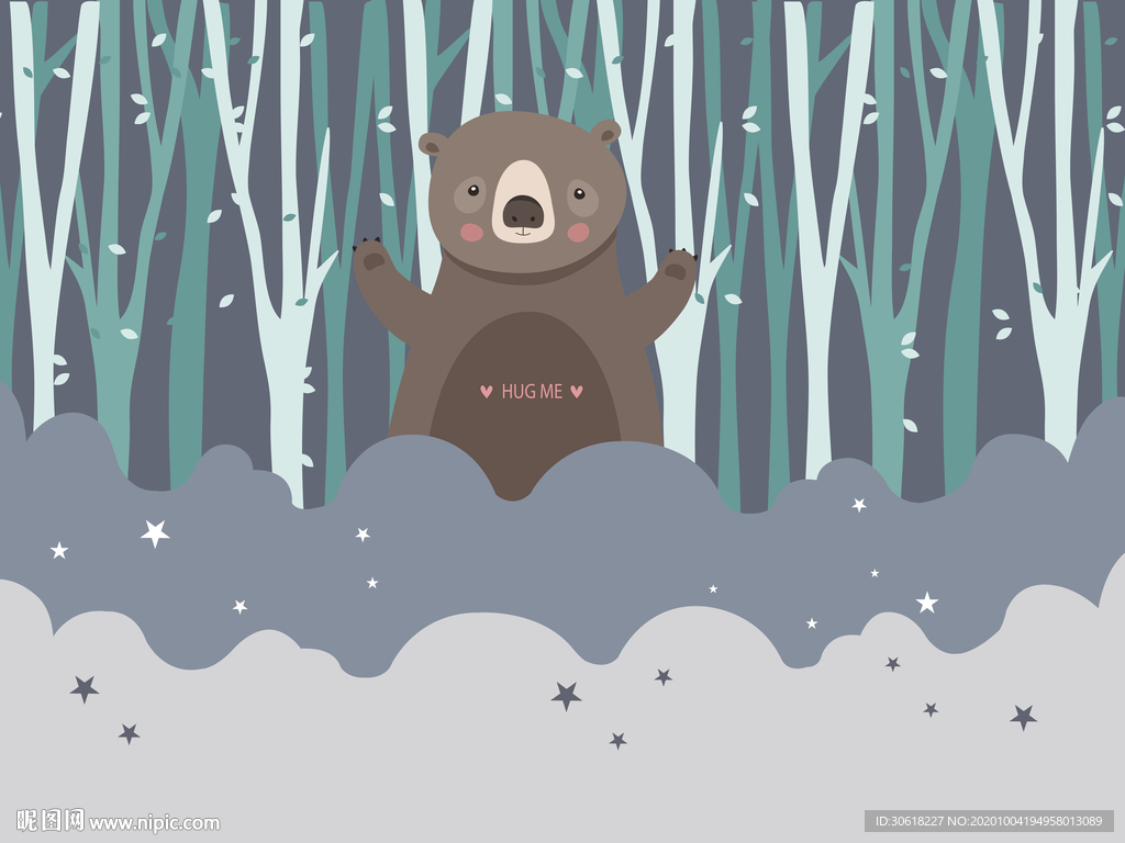 北欧卡通儿童房背景墙