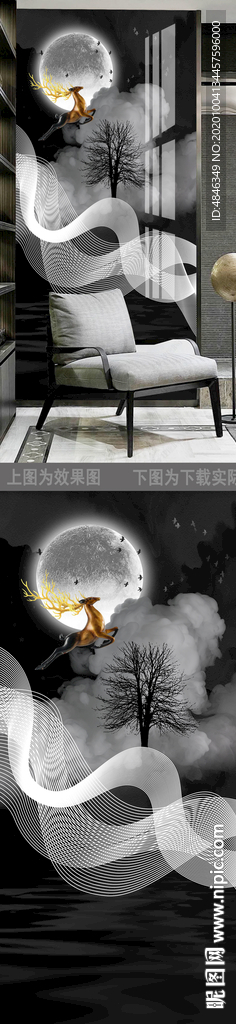 中式抽象麋鹿玄关装饰画