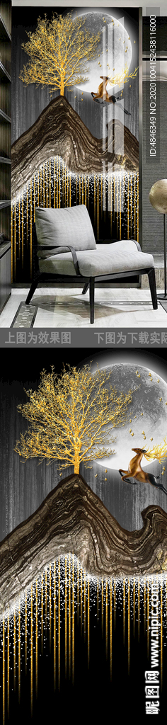 中式抽象麋鹿森林装饰无框画