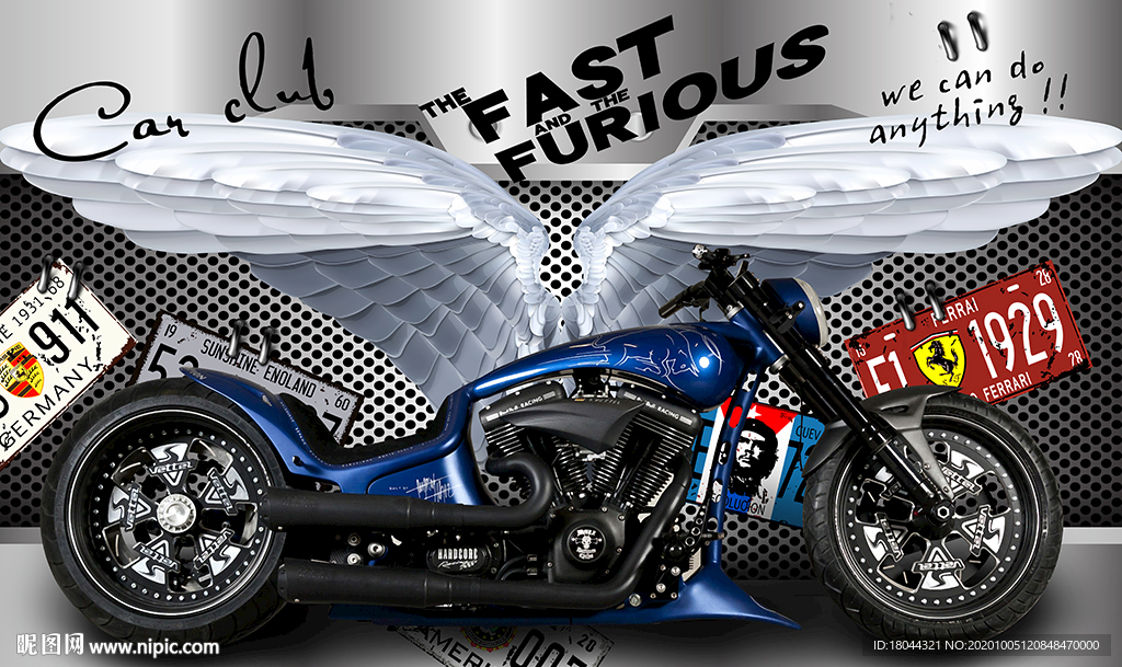 炫酷摩托车翅膀工装背景墙