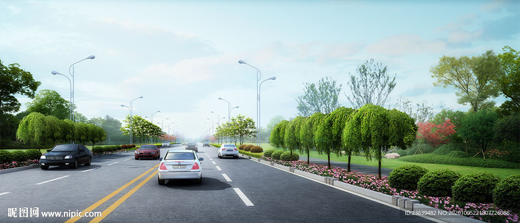 市政道路绿化带景观效果图
