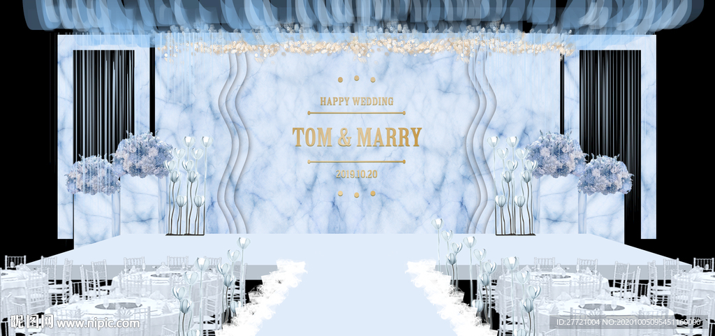 蓝色大理石纹曲线现代欧式婚典背