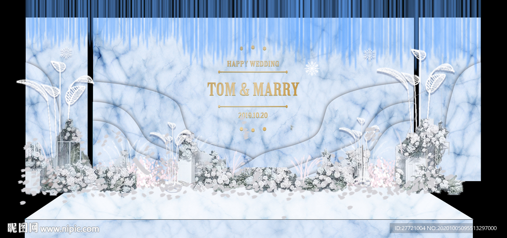 蓝色大理石纹现代欧式婚典背景