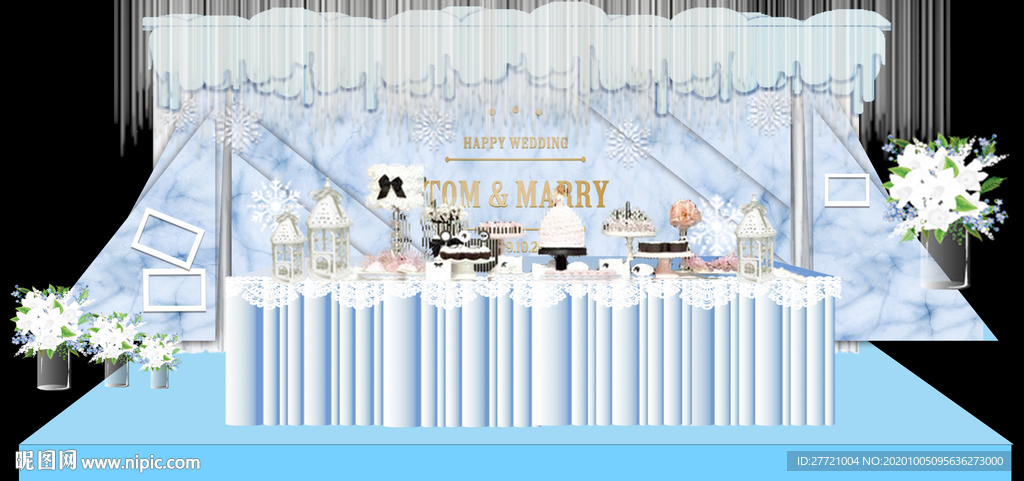 蓝色大理石纹现代欧式婚典背景