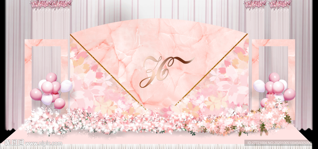 粉色大理石纹金色框欧式婚典背景