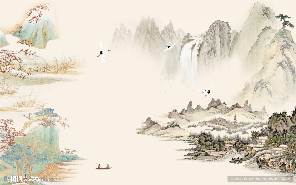 国画山水客厅背景 TIF分层