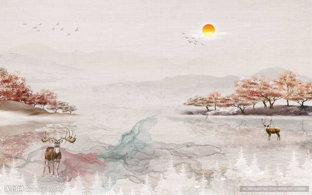 别墅山水客厅背景 TIF分层