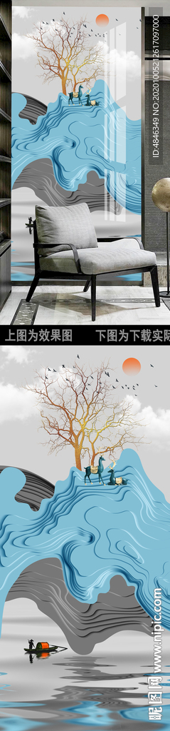新中式禅意山水玄关