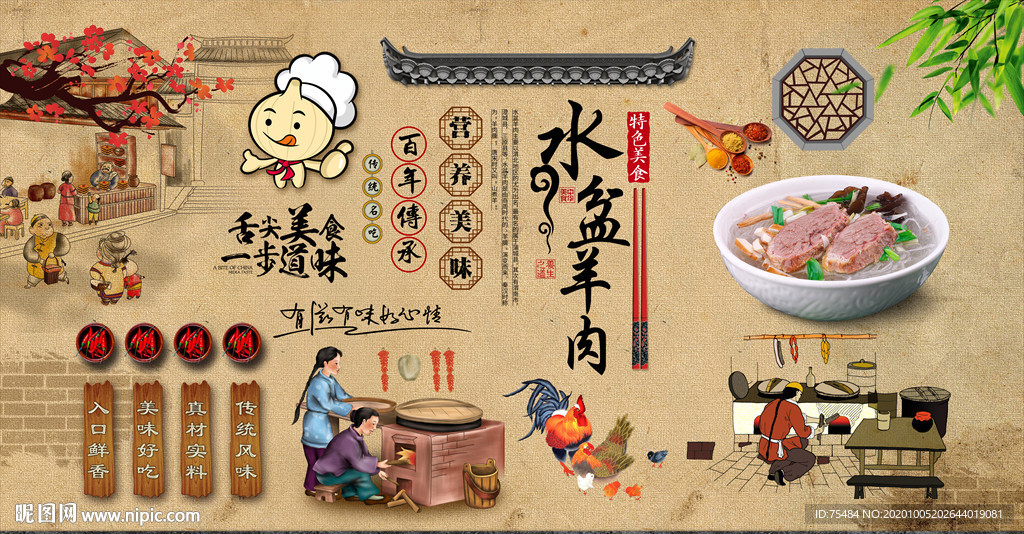 水盆羊肉背景墙