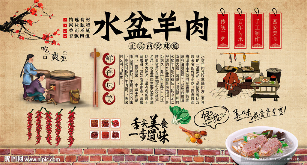 水盆羊肉背景墙