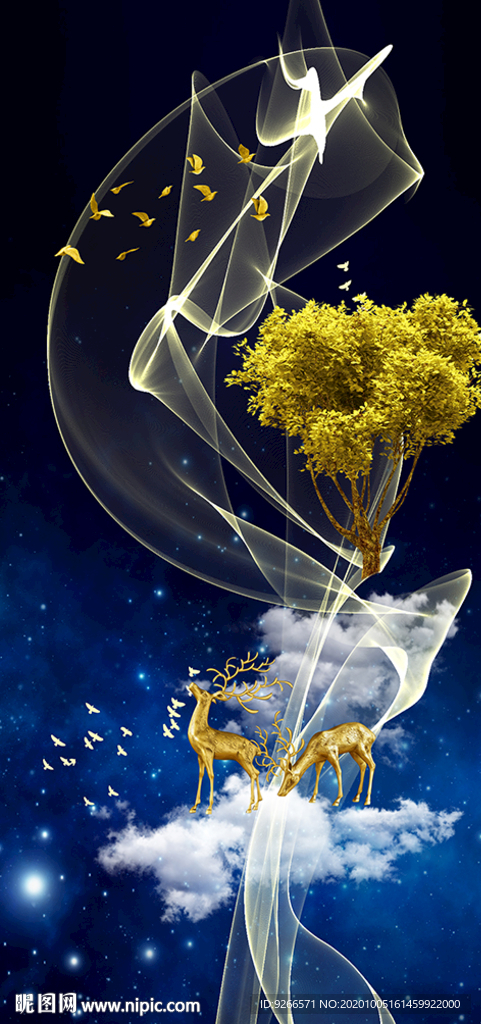 麋鹿抽象玄关晶瓷画装饰画