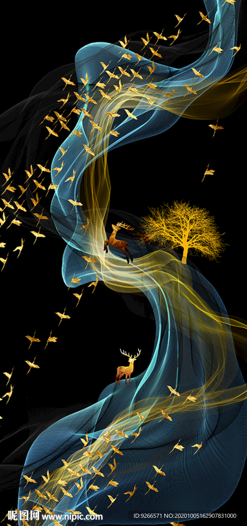 麋鹿抽象玄关晶瓷画装饰画