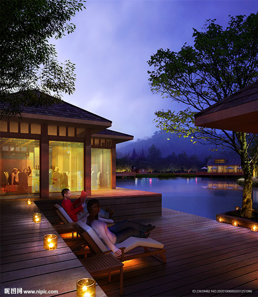 度假会所夜景效果图