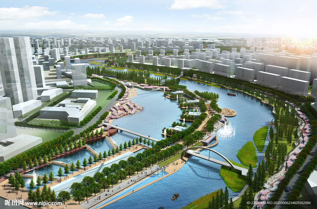 滨水城市规划景观效果图