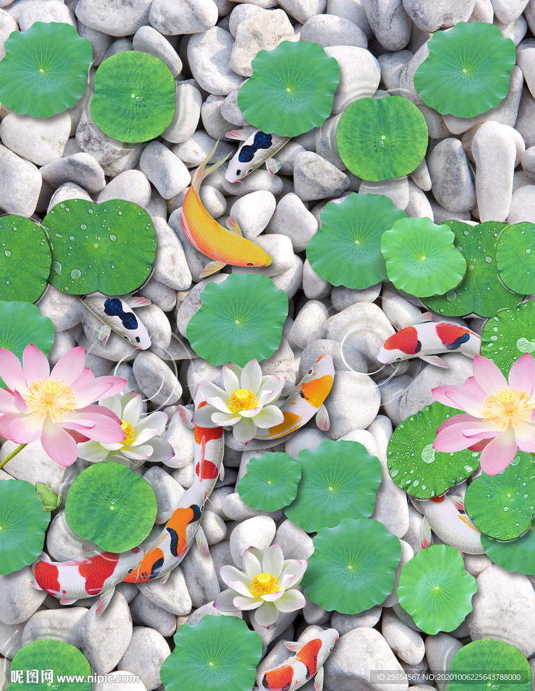 水中锦鲤鹅软石荷花荷叶3D地画